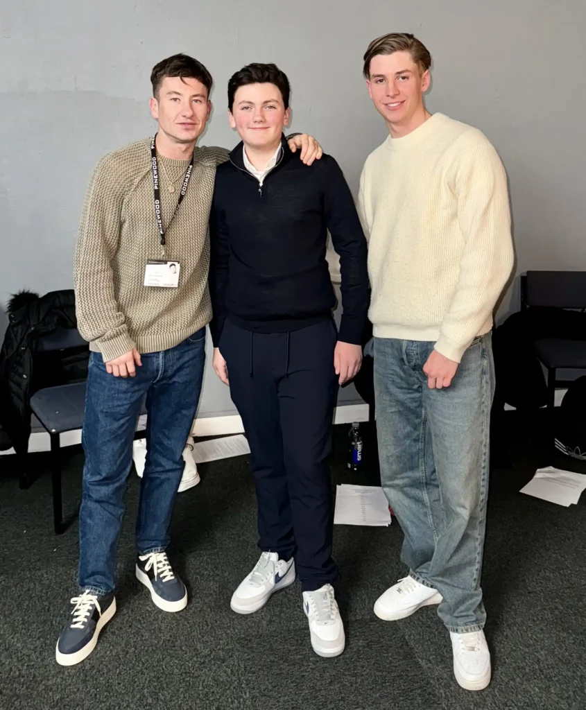 Barry Keoghan with students Brad Hughes and Billy Price.